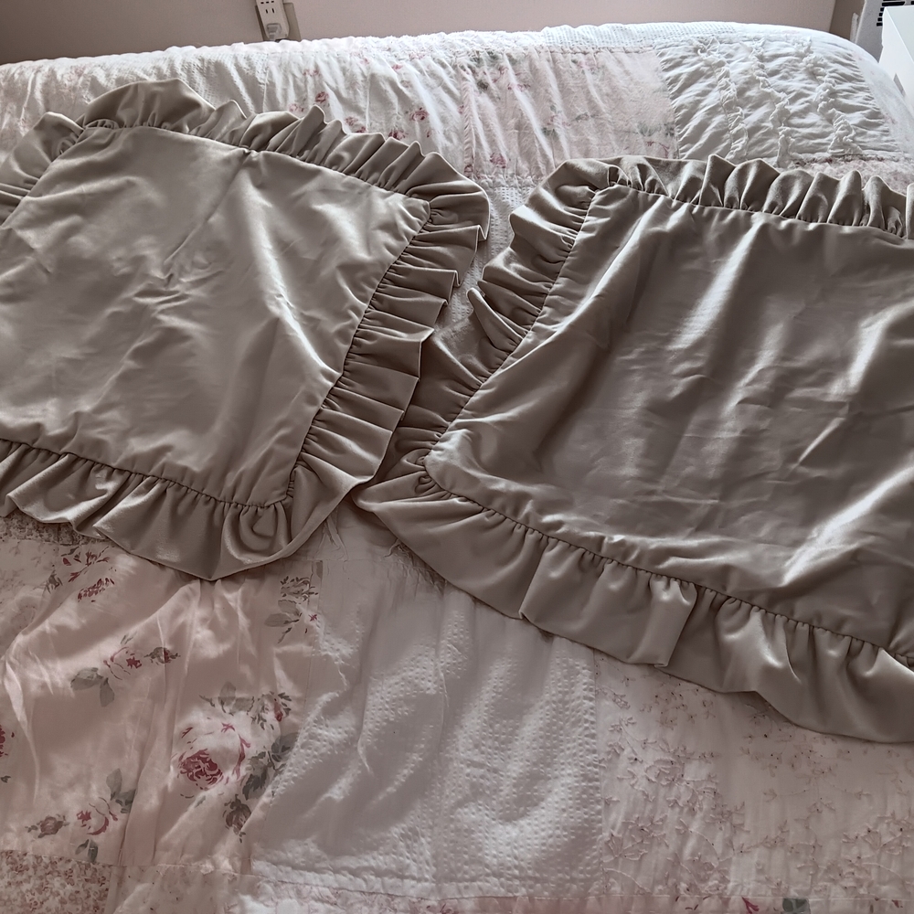 Velvet Ruffled Pillow Covers For Throw Pillows in Champagne Velvet Set Of 2